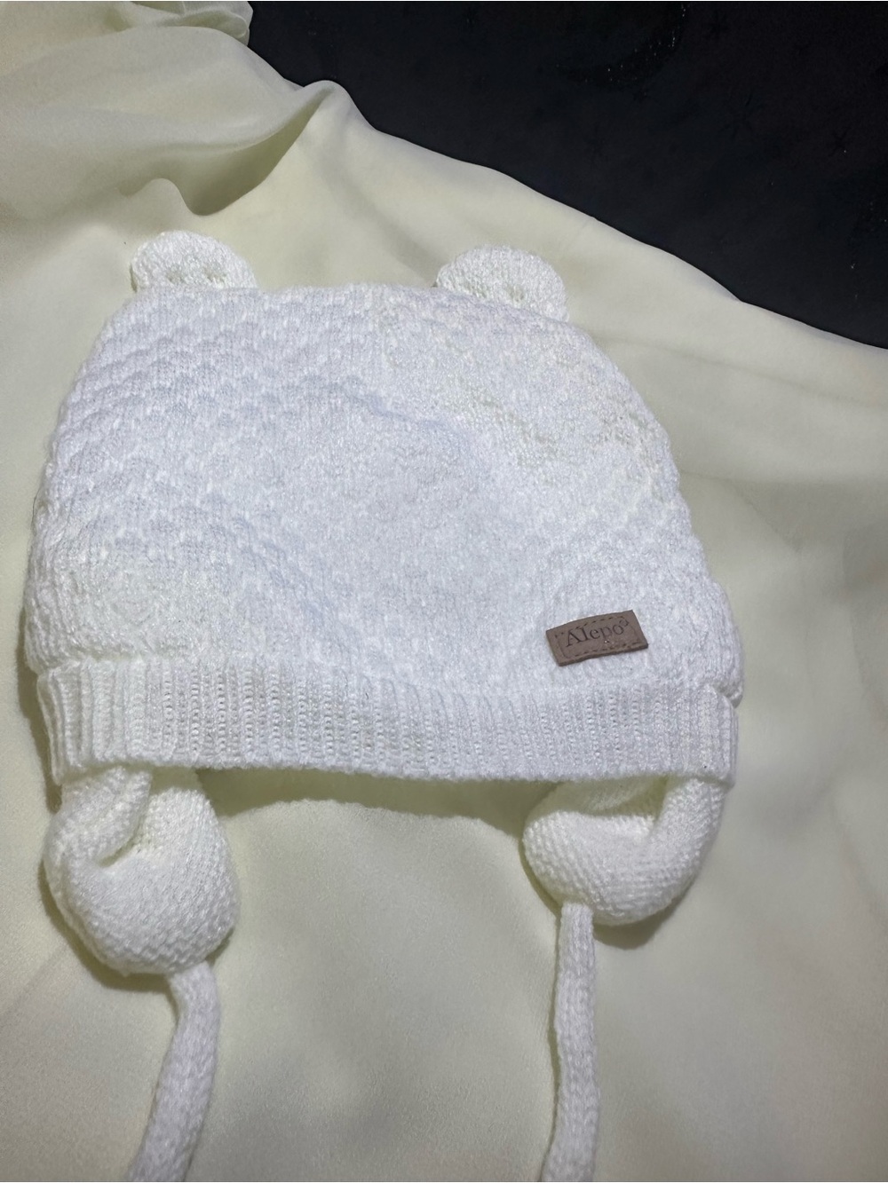 White Knit Baby Earflap Hat